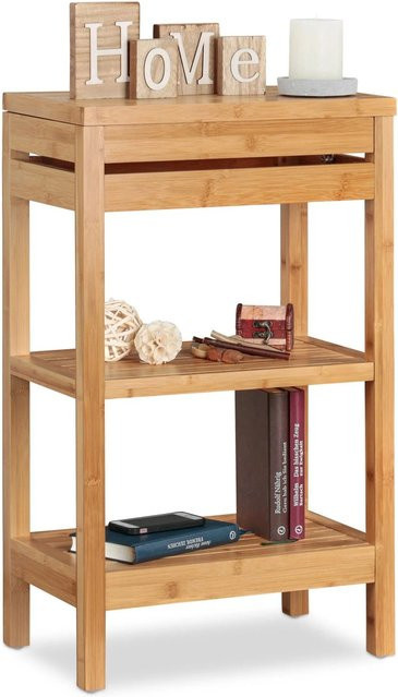 Relaxdays Standregal aus Bambus in Natur mit Ablagen und Klappe, H x B x T: 76,5 x 46 x 29,5 cm - Bild 1