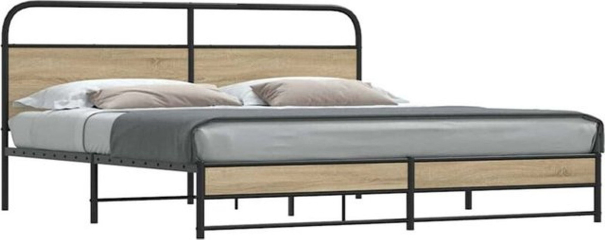 Metallbett von Vidaxl in Braun im Industrial Design aus Metall und Holzwerkstoff, B/T/H: 180 x 200 cm - Bild 1