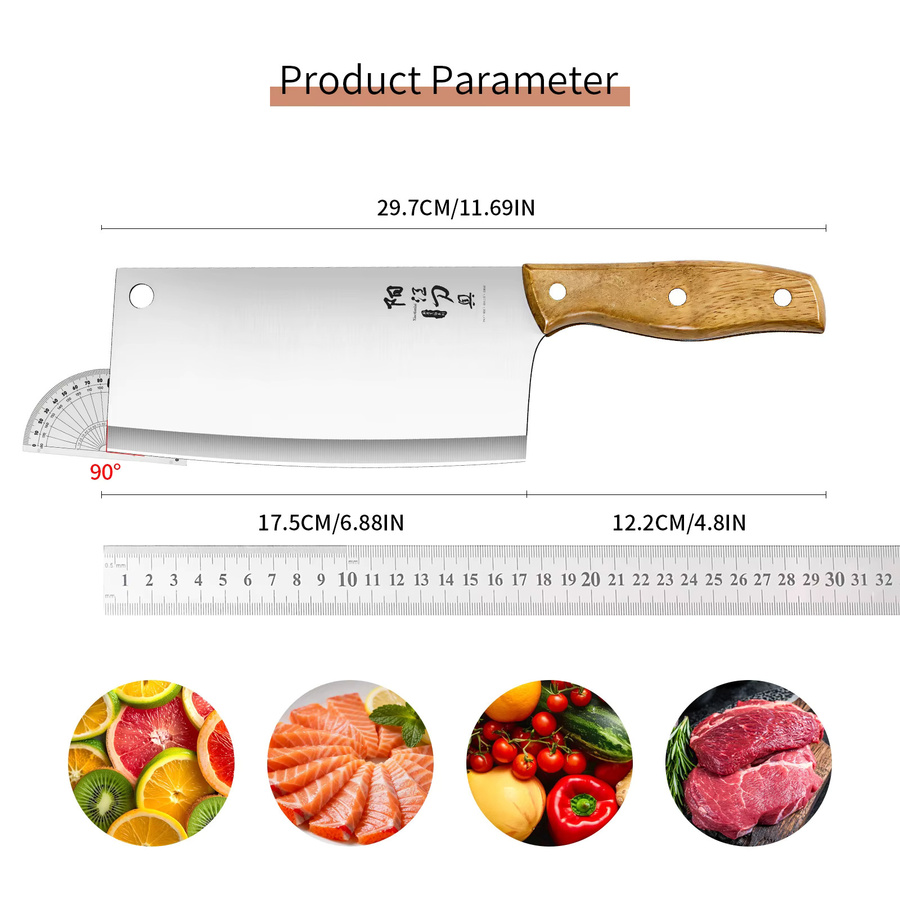 Multifunktionales Küchenmesser von PLYS aus Edelstahl mit gelbem Holzgriff als Koch- und Fleischmesser - Bild 6