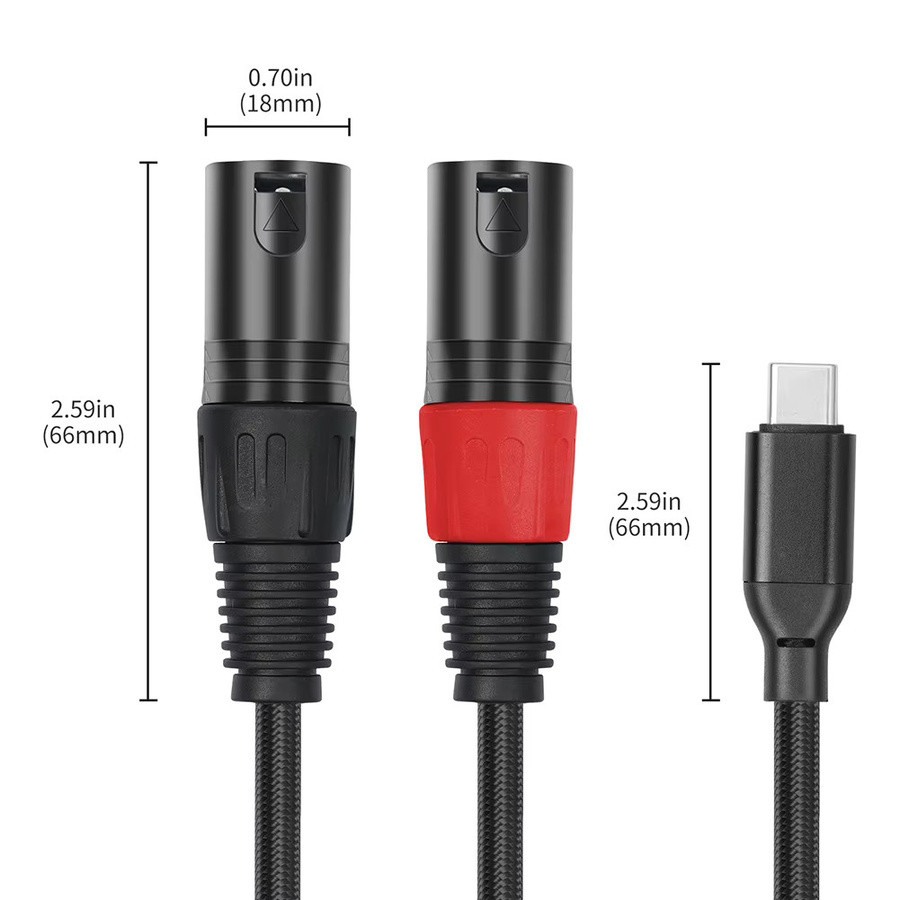 ALLOYSEED USB-C auf Dual-XLR-3-Pin Audiokabel mit integriertem DAC-Chipsatz, geflochtenes Typ-C auf Dual-XLR Kabel in Schwarz - Bild 5