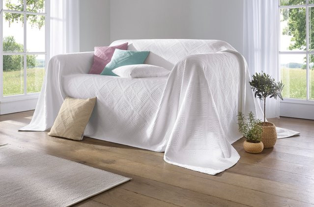 Pereira da Cunha Sofaüberwurf aus Jacquard in Weiß, 100% Baumwolle - Bild 1