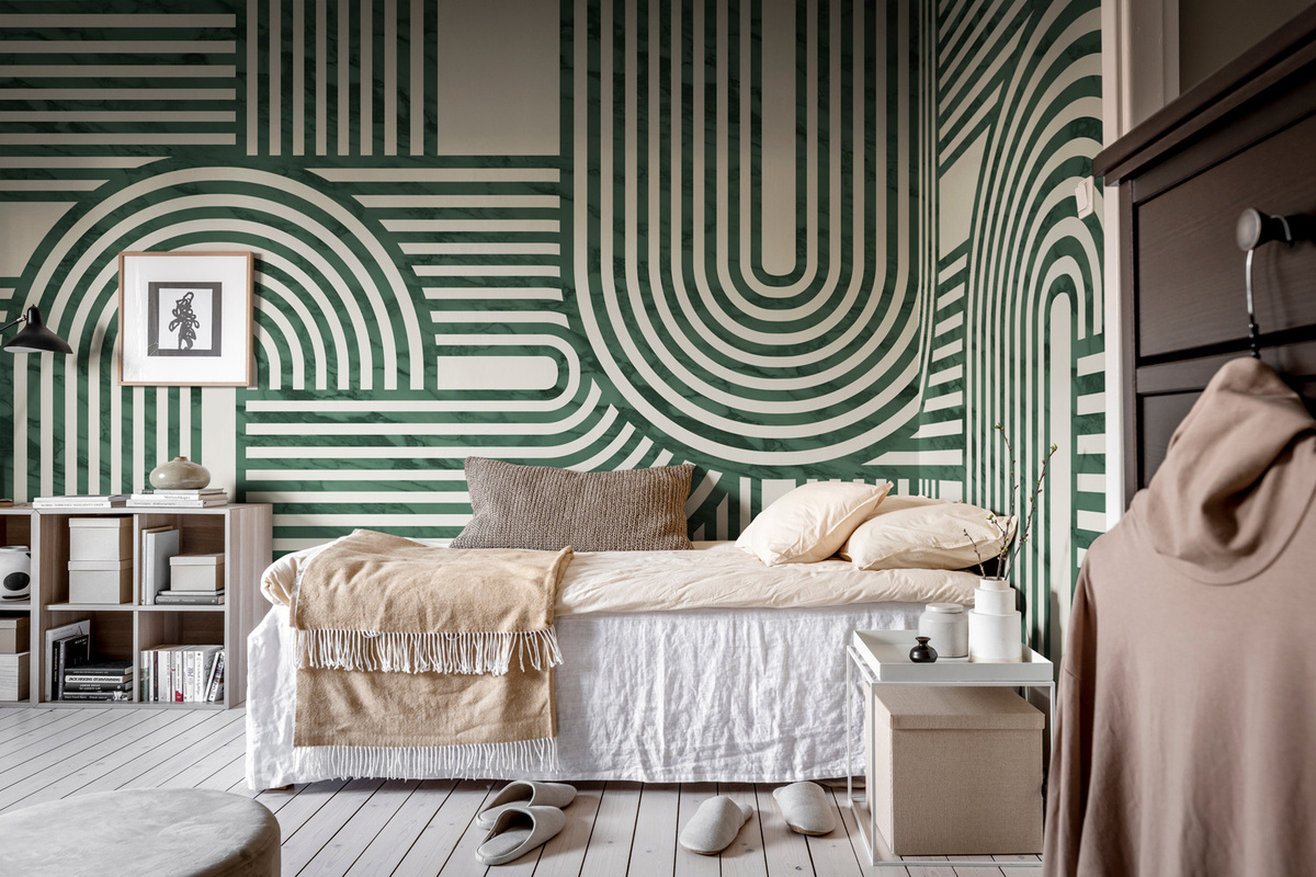 Rebel Walls Mural Twine Moss Geometrische Wandgestaltung in Weiß und Grün aus Papier - Bild 2