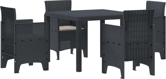 vidaXL 5-tlg Garten-Essgruppe aus Poly Rattan mit Kissen in Anthrazit - Bild 1