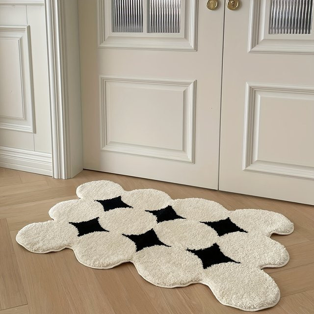 VIKAMA Badezimmermatte mit Stern-Design in Schwarz-Weiß, weiche und saugfähige Teppichmatte für Badezimmer, Wohnzimmer oder Schlafzimmer, Breite: 60 cm, Tiefe: 40 cm - Bild 1