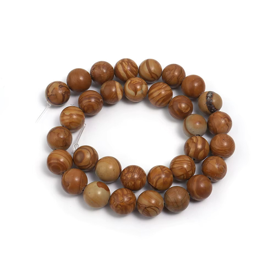 Louleur Steinperlen, gelbe Holzmaserung, rund, für Halskette, Armband - Bild 4