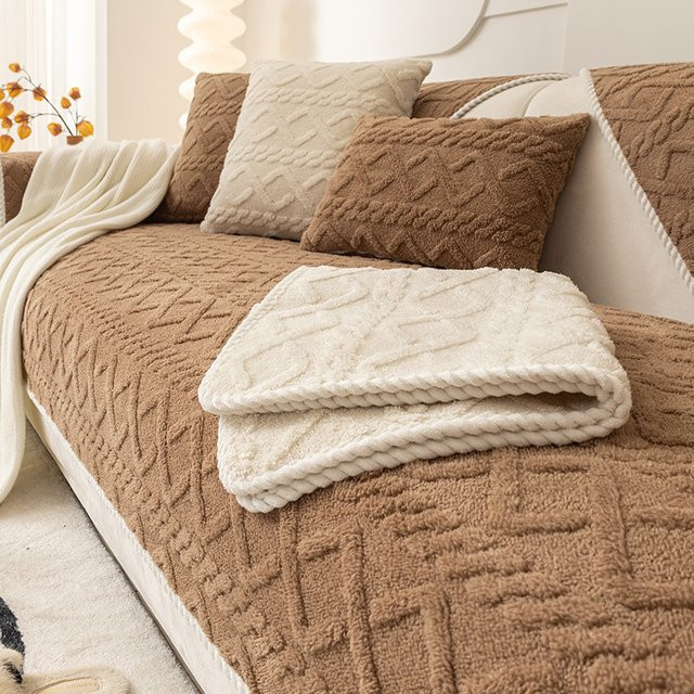 Einfarbiger Plüsch-Sofabezug aus Jacquard-Fleece für warmen Sitzkomfort und Schutz deines Sofas - Bild 1
