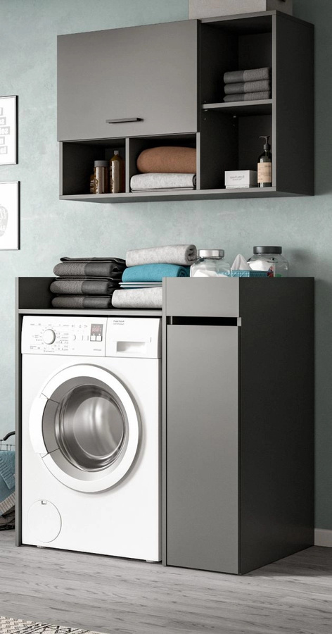 Waschmaschinenumbau Set Flexy in Grau, moderner Schrank mit Soft-Close-Türen und Regalfächern, B/H: 95 x 195 cm - Bild 1