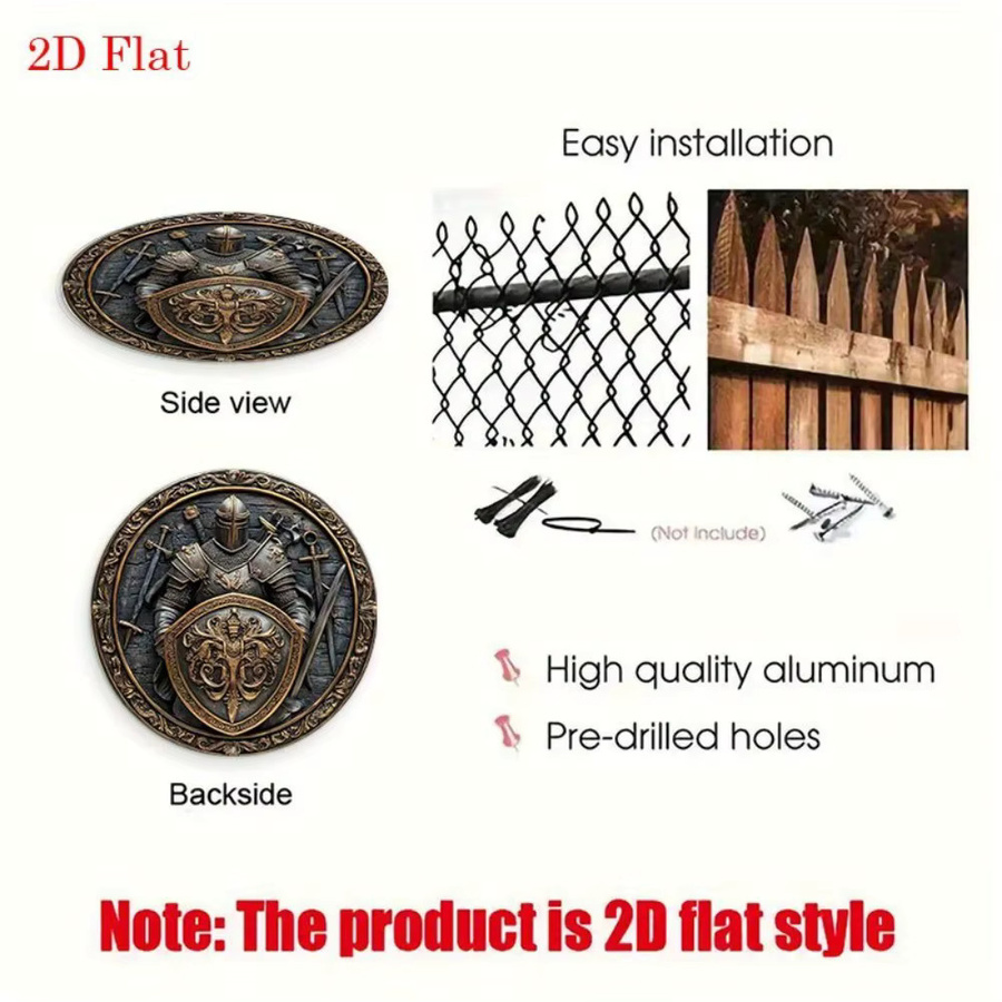 CIFBUY Wandkunst Mittelalterlicher Ritterschild und Schwert aus Aluminium im Vintage-Design, Breite: 20,3 cm, Höhe: 20,3 cm, Tiefe: 2,0 cm - Bild 4