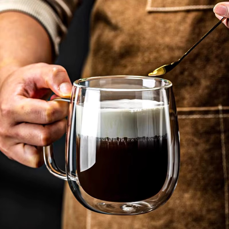 YWDL Doppelwandige Borosilikatglas-Tasse mit Henkel, transparente Kaffeetasse für Milch und Wasser, 250 ml - Bild 5