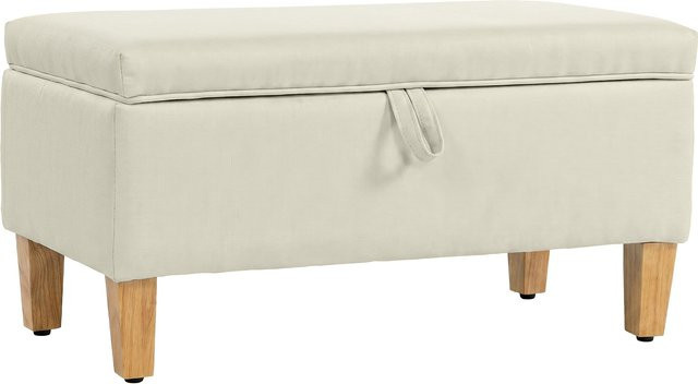 HOMCOM Aufbewahrungsbank in Leinenoptik mit Gummibaumholz-Beinen, gepolsterter Fußhocker für Wohnzimmer, Schlafzimmer und Flur, beige, B/T/H: 71 x 37 x 36 cm - Bild 1