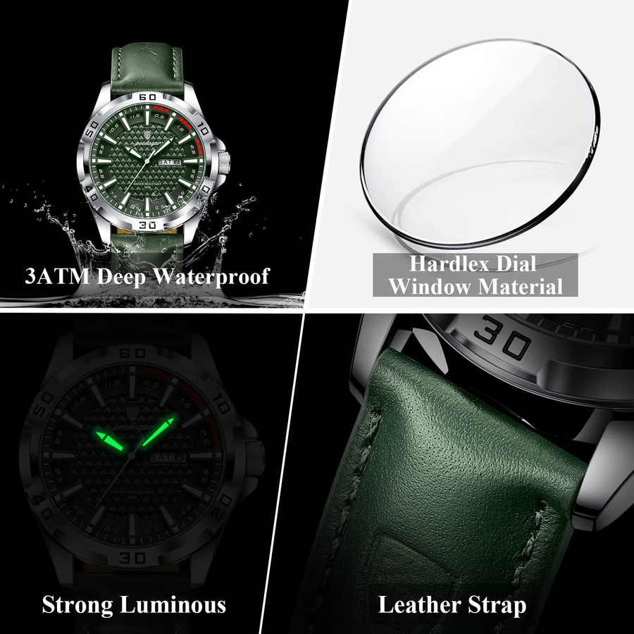 POEDAGAR Armbanduhr Quarz, Leder, Schwarz, Herren - Bild 4