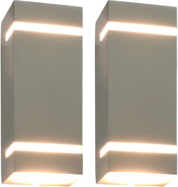 vidaXL Außenwandleuchten Set aus Edelstahl in Silber, 2 Stück, rechteckiges Design, 35 W, IP54 wetterfest - Bild 1