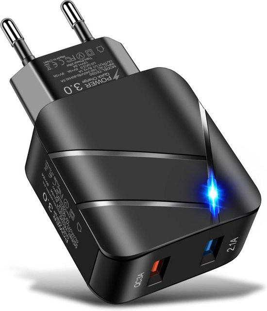 VAORLO 28W USB Schnellladegerät mit Doppelter USB 3.0 Buchse und Leuchtendem Anschluss in Schwarz - Bild 1