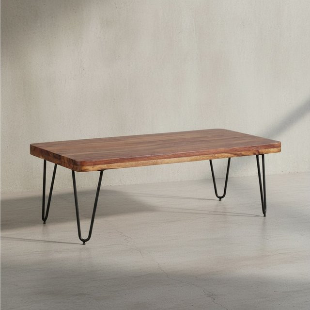 KADIMA DESIGN Couchtisch BALU aus Massivholz Sheesham in Braun, Rechteckig mit Edelstahlbeinen, B/T/H: 115 x 60 x 40 cm - Bild 1