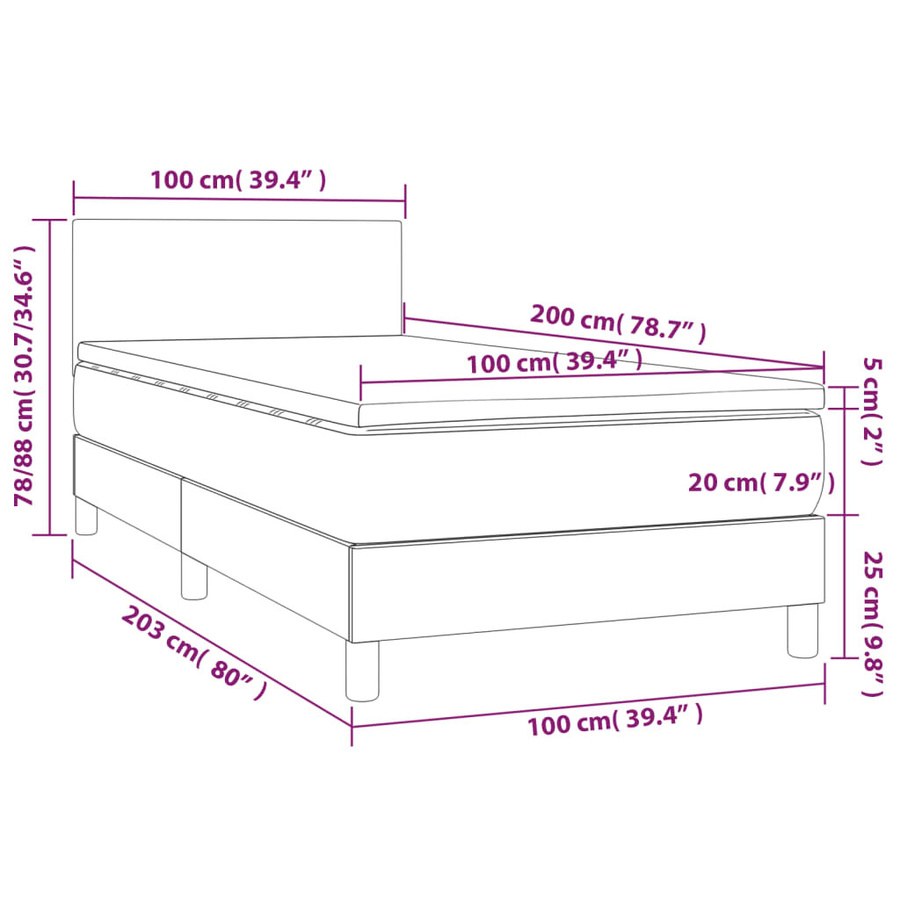 vidaXL Boxspringbett mit Matratze in Dunkelgrau, Hybridbett mit Taschenfederkern aus Samt, B/T: 100 x 200 cm - Bild 3