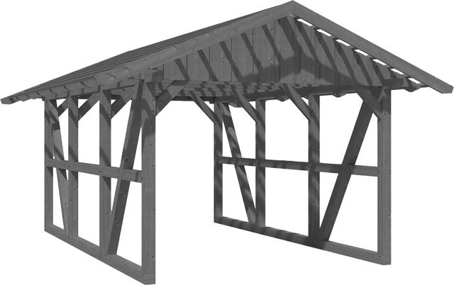 Skan Holz Carport Schwarzwald aus Fichtenholz mit Satteldach und Dachlattung in Grau, B: 424 cm, T: 600 cm - Bild 1