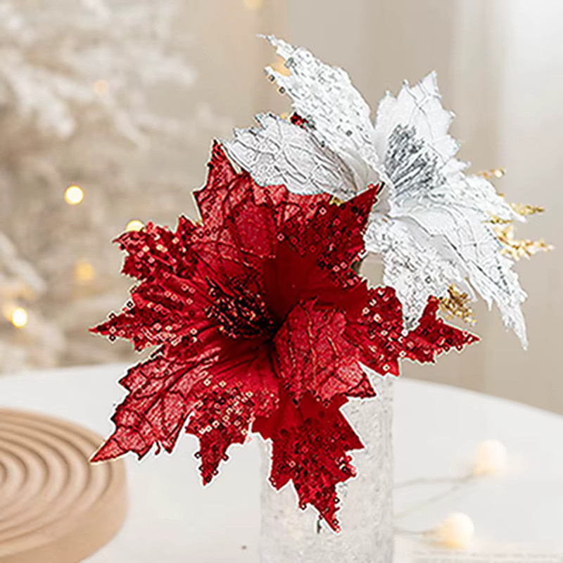 Ataozhekou Künstliche Weihnachtsblume in Gold und Silber für Tischdekoration und Weihnachtsbaum - Bild 2