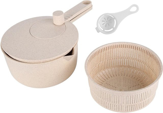 CosyHome Salatschleuder für Obst und Gemüse in Beige, manueller Gemüsetrockner mit Griffen und spülmaschinenfestem Sieb - Bild 1