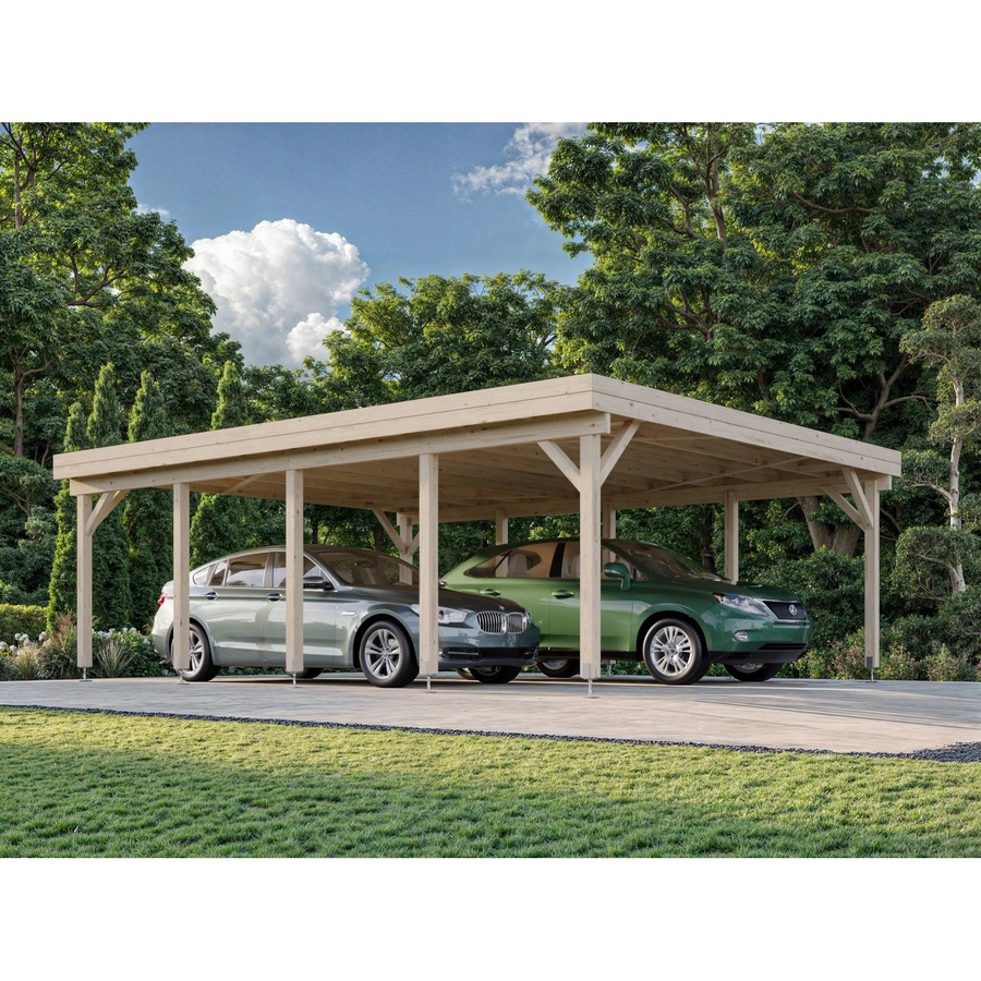 Palmako Doppelcarport Karl aus Fichtenholz mit Satteldach, Farbe: transparent/braun, B/T: 600 x 762 cm - Bild 2