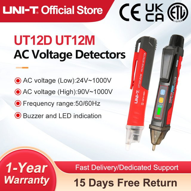 UNI-T berührungsloser AC-Spannungsprüfer UT12D UT12M UT12E Spannungsindikator in Rot für 24 V-1000 V - Bild 1