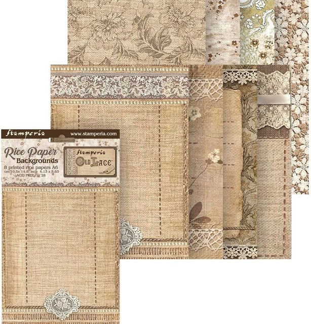 Stamperia Motiv-Strohseide Backgrounds Old Lace in Beige, Format A6 - Bild 1