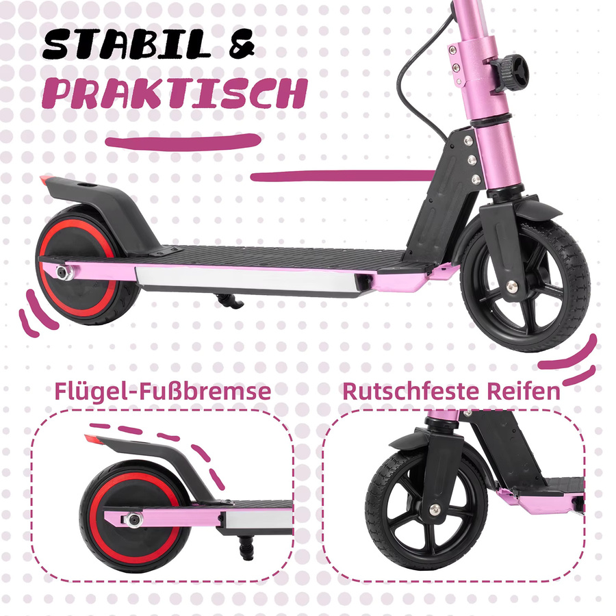 Vankel Kinder-Elektroroller Faltbar, E-Scooter, Rosa / Pink, ab 6 Jahre - Bild 2
