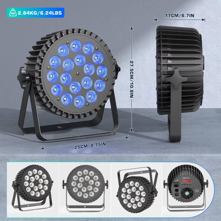 2 Stück Carinamoba RGBW LED Par Bühnenbeleuchtung mit 18 LED und 180W, DMX512-Steuerung, Schwarz - Bild 6