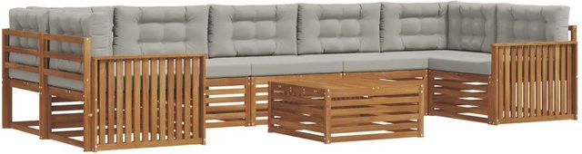 vidaXL Outdoor-Sofagarnitur in U-Form aus Akazienholz mit Kissen, 24-teiliges Set, Natur und Hellgrau - Bild 1