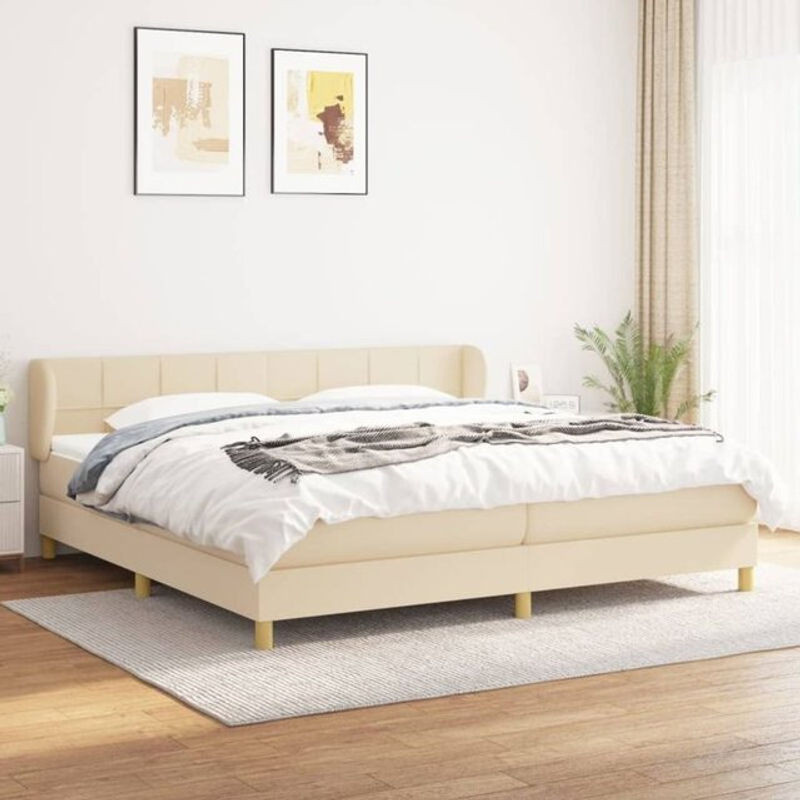 vidaxl Boxspringbett mit Matratze aus Stoff in Beige und Weiß B/T/H: 200 x 200 x 203 x 78 cm - Bild 1