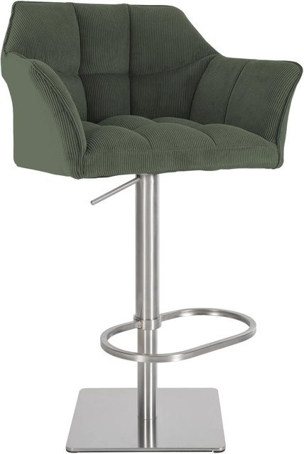 DELUKE Barhocker SIHAR mit Lehne aus Cord in Grün und Silber, B/T/H: 64 x 45 x 88 cm - Bild 1
