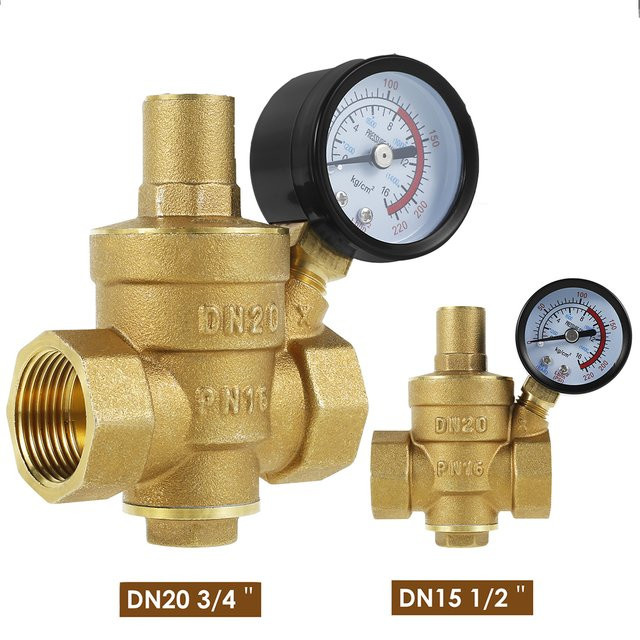 Einstellbarer Wasserdruckminderer aus Messing in Gold, DN20 3/4 Zoll und DN15 1/2 Zoll - Bild 1