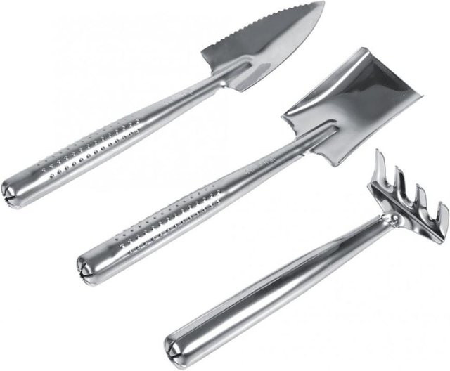 CosyHome Gartenkelle Set aus Edelstahl in Grau mit 3 Teilen bestehend aus Mini-Kelle, Unkrautgabel und Umpflanzkelle - Bild 1