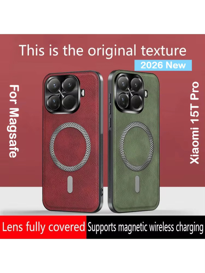 Retro Lederhülle mit MagSafe Wireless Charging Ring und Linsenschutz für Xiaomi 15 14 13T 17 Pro Max Ultra 12 X in Schwarz - Bild 6