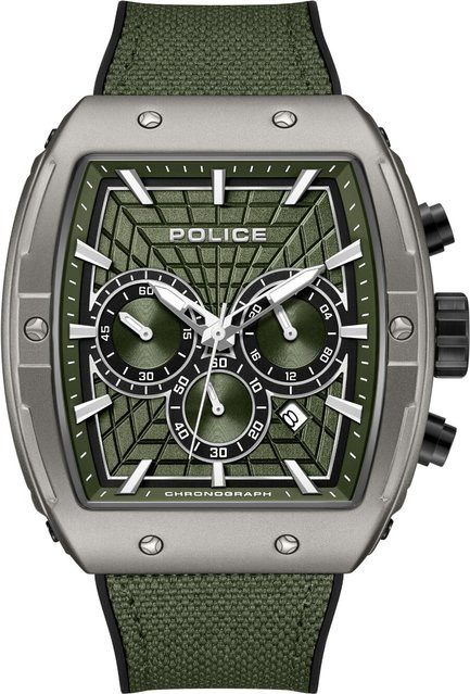 Police Chronograph Herrenuhr, Quarz, Edelstahl, 46 mm, Silikon, Grün - Bild 1