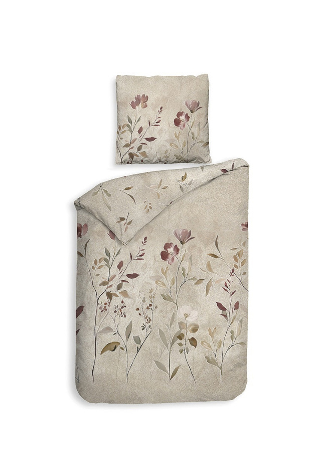 Heckett & Lane Mako-Satin Bettwäsche Caterina Natur mit Blüten und Blättern in Sand und Rost, B/H: 155 x 220 cm mit Kissenbezug 80 x 80 cm - Bild 1
