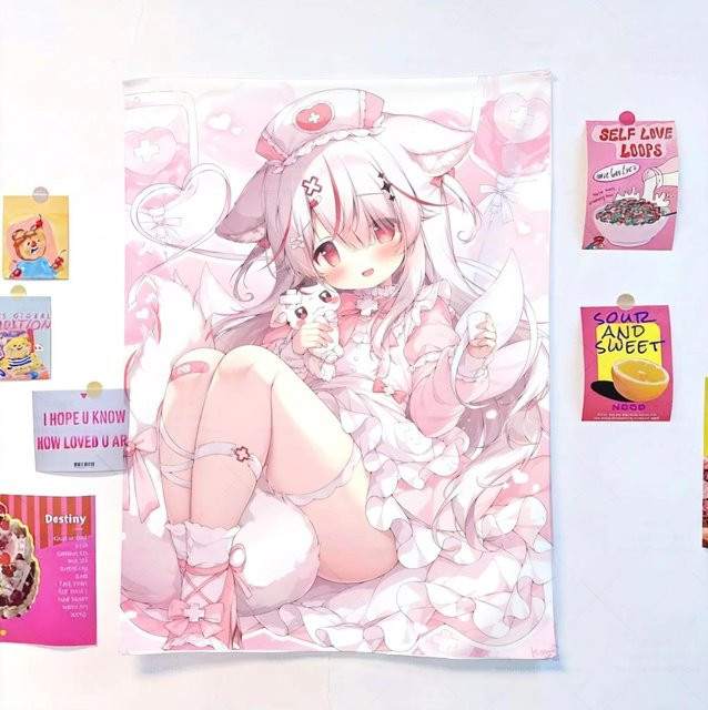 Kawaii Galgame Mädchen Wandteppich von JMG Household Supplies in Pink, Wandkunst für Schlafzimmer und Studentenwohnheim, B: 60 cm, H: 90 cm - Bild 1