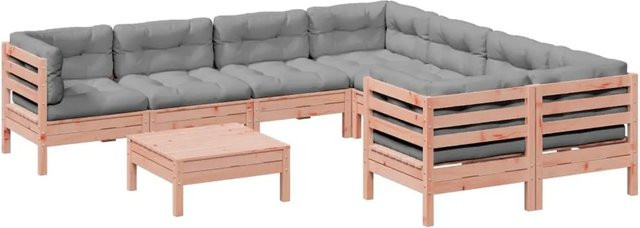 vidaXL 9-tlg. Garten-Sofagarnitur aus Massivholz Douglasie in L-Form mit Kissen, Farbe: Braun/Grau - Bild 1