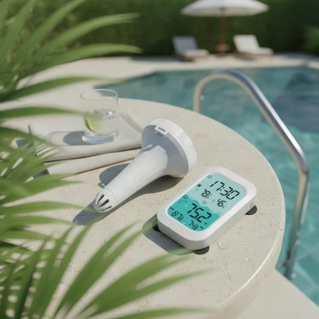 Binchi Clear-View Kabelloses Poolthermometer in Weiß mit digitaler 3-Kanal-Zyklusanzeige und wiederaufladbarem Akku - Bild 1