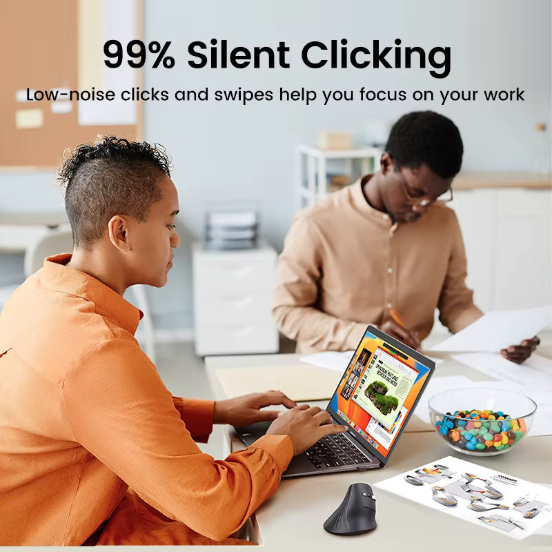 UGREEN Ergonomische Vertikale Maus in Schwarz mit Bluetooth 5.0 und 2,4 G Verbindung, 4000 DPI und 6 Stummschalttasten für MacBook, Tablet, Laptop und PC - Bild 4