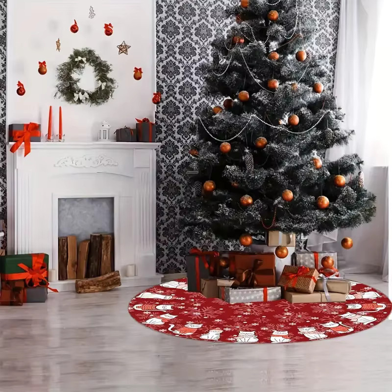VIKAMA Weihnachtsbaumrock mit Schneeflocken-Katzenmuster in Rot - Bild 4
