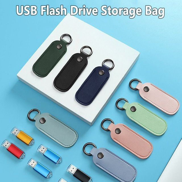 MIIQNUS USB-Stick Schutzhülle aus Leder mit Schlüsselring in Grün - Bild 1
