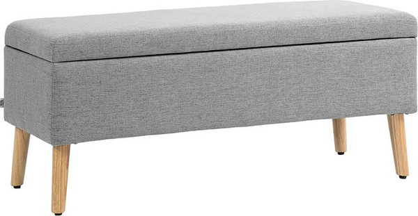 HOMCOM Polsterbank mit Stauraum im Scandinavia-Design aus Polyester und Gummiholz, Grau, B/T/H: 110 x 39 x 45 cm