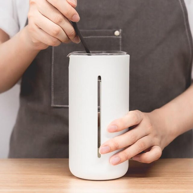 Timemore Small U French Press Kaffeebereiter aus Glas in Transparent und Weiß mit 450 ml Füllmenge - Bild 1