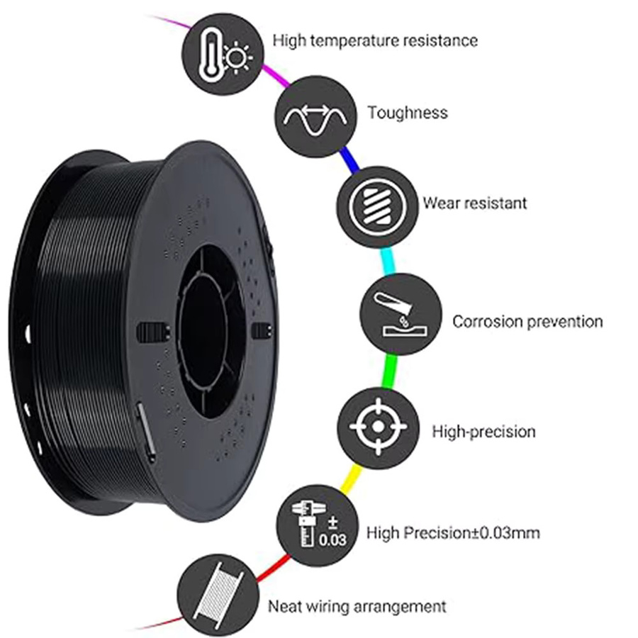 3D Maliang Nylon-Filament für FDM-3D-Drucker mit hoher Zugfestigkeit und Flexibilität, Durchmesser: 1,75 mm, Farben: Weiß und Schwarz - Bild 2