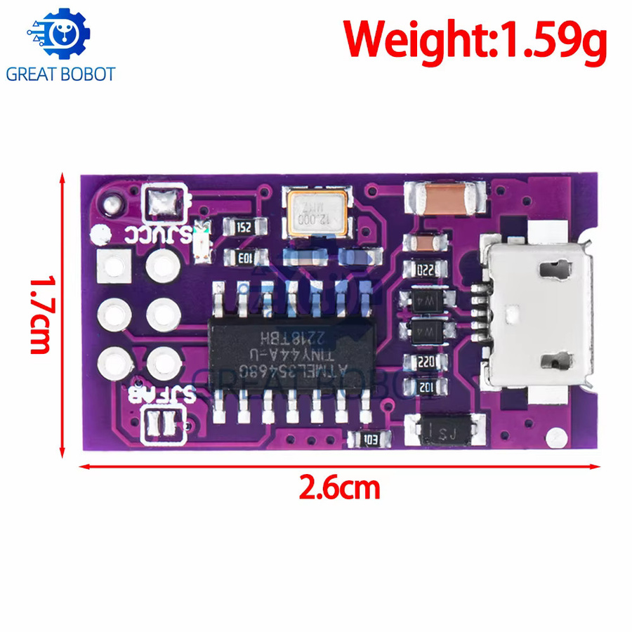 Baishundianzi BS Micro USB Tiny AVR ISP Programmiermodul in Lila für ATtiny44, ATTiny45 und ATTiny85 mit USBTinyISP 5V Mikrocontroller-Bootloader - Bild 2