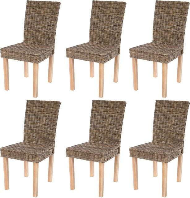 CHEFGASTRO 6er-Set Esszimmerstühle aus Kubu-Rattan-Geflecht und Buche Massivholz in Braun, H x B x T: 89 x 43 x 56 cm, Sitzhöhe: 46 cm - Bild 1
