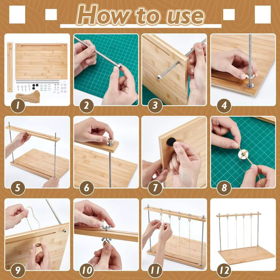 Buchbinde-Nährahmen-Set aus Holz in Braun mit DIY-Buchbindungswerkzeugen für handgefertigte Tagebücher, B/T/H: 40,0 x 39,0 x 29,0 cm - Bild 2