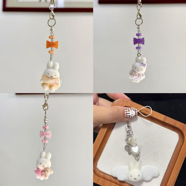 Schlüsselanhänger Miffy Hase, beflockt, mit Bonbon-Perlen, Unisex - Bild 1