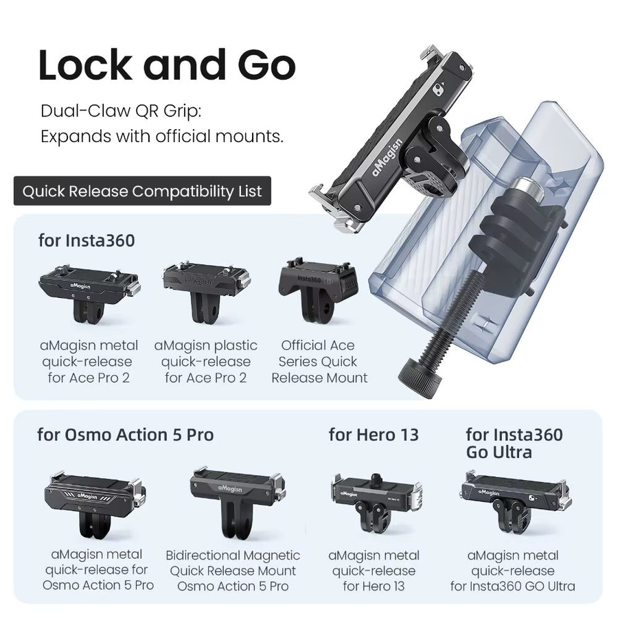 Xplorer Grip Kit Quick Release Vlog Halter aus Aluminiumlegierung für DJI Action 5 Pro, 4, 3 und Insta360 Ace Pro 2 oder GO Ultra, Schwarz - Bild 4