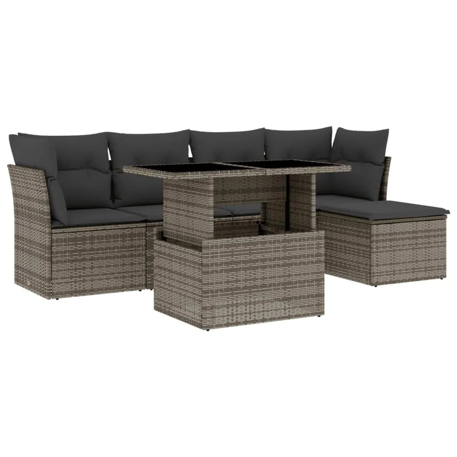 vidaXL 6-tlg Garten-Sofagarnitur in L-Form aus Polyrattan mit Kissen in Grau - Bild 2